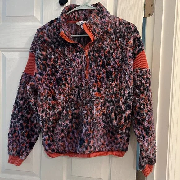 JoyLab *Purple & Coral* Animal Print | Half Zip Sherpa | XS | Pullover Fleece - Picture 2 of 9